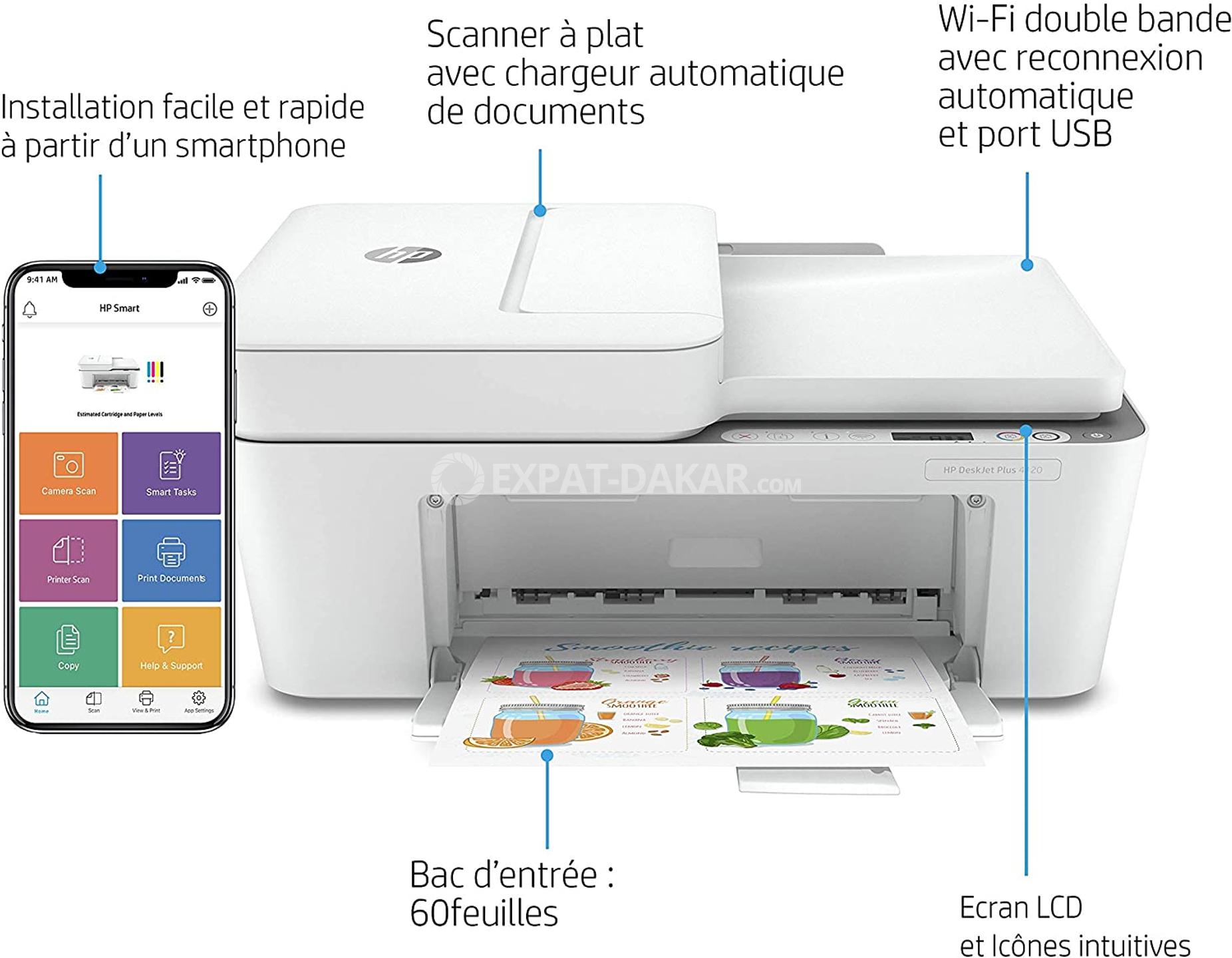 Imprimante HP 4120 Multifonction jet d’encre couleur 4-en-1 (USB 2.0 ...