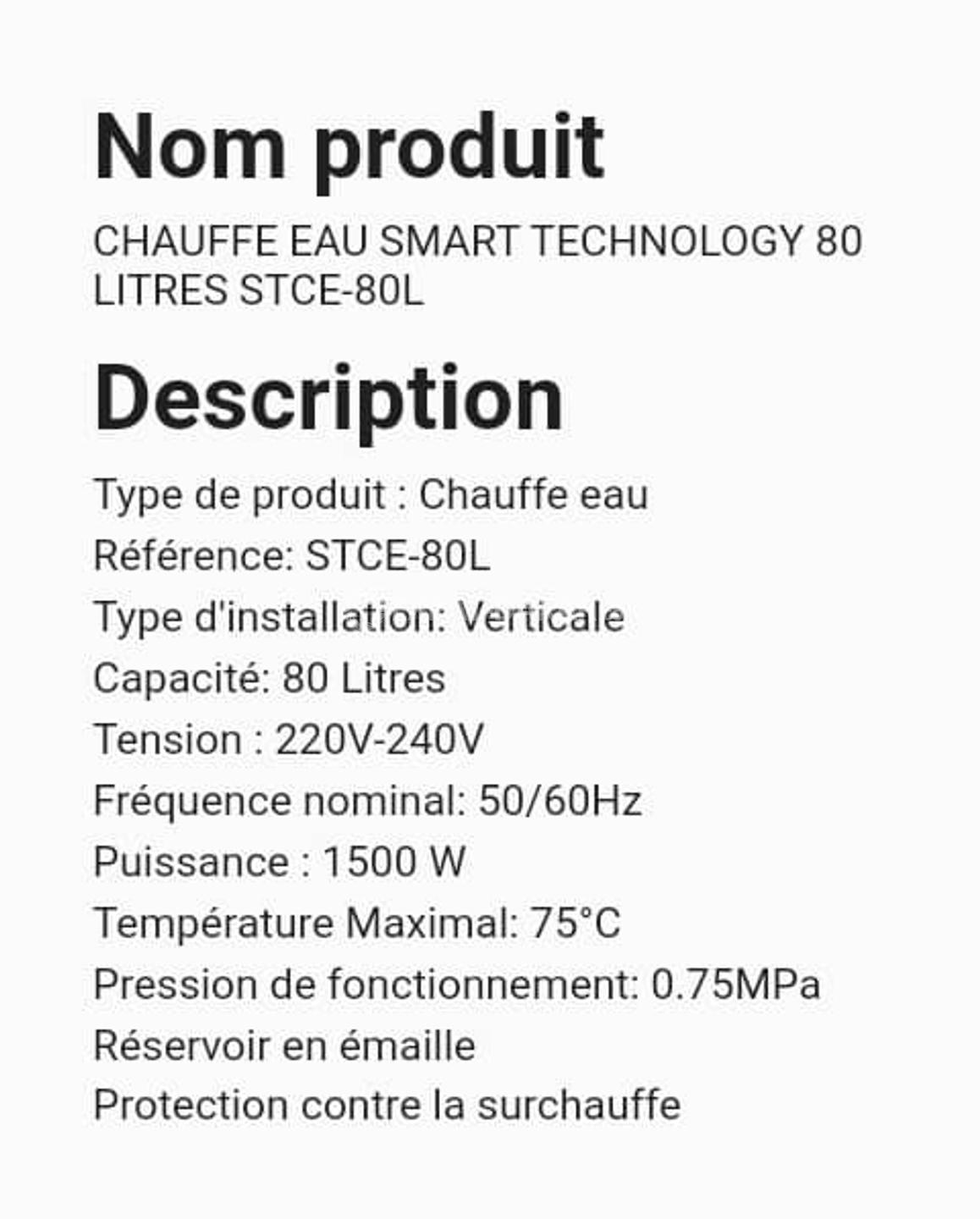 CHAUFFE EAU SMART TECHNOLOGY 50 LITRES STCE-50L