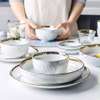Service vaisselle porcelaine marbré liseré doré complet thumb 1