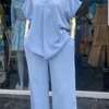 Robe longue bleu clair volants manches élégante thumb 2