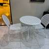 Ensemble table ronde 70cm + 2 chaises métal blanc thumb 0