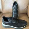 Ferragamo baskets cuir bleu marine ou Noir semelle blanche thumb 3