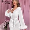 Peignoir transparent rose clair manches fourrure thumb 2