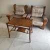 Salon 5 places bois massif + table en rotin thumb 1