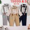Ensemble garçon beige chemise carreaux bretelles nœud thumb 3