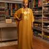 Robe longue marron motifs dorés taille unique fluide thumb 1