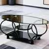 Table basse ovale verre trempé métal noir design thumb 3