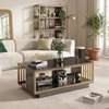 Table basse marbre blanc et bois doré design élégant thumb 1