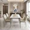 Ensemble table marbre 4 chaises cuir crème moderne thumb 1