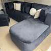 Canapé d'angle beige clair 5-6 places avec pouf rouge thumb 4