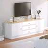 Meuble TV moderne gris clair 2 portes 3 tiroirs thumb 1