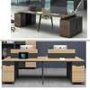 Bureau double bois foncé avec rangements et séparateurs thumb 1