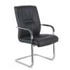 Chaise bureau cuir noir métal chromé sans roulettes thumb 2