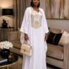 Robe longue marron motifs dorés taille unique fluide thumb 4