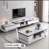Meuble TV blanc moderne 2 tiroirs plateau verre thumb 1