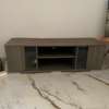 Meuble TV gris foncé bois avec portes vitrées thumb 0
