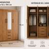 Armoire 2 portes miroir bois noyer 3 tiroirs compacte thumb 1