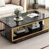Table basse marbre et métal doré double plateau thumb 1