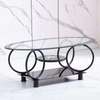 Table basse ovale verre trempé métal doré 2 niveaux thumb 0