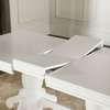 Table extensible blanche bois pied central sculpté thumb 2