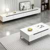 Table basse moderne blanche effet marbre avec tiroirs thumb 1