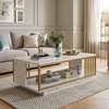 Table basse marbre blanc et bois doré design élégant thumb 0