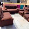 Canapé 7 places marron foncé accoudoirs bois thumb 1
