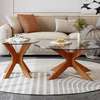 Table basse ronde bois massif et verre trempé 35-41cm thumb 2