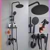 Ensemble douche pluie noir mat carré + douchette main thumb 0