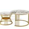 Ensemble 2 tables basses marbre et métal doré design thumb 0