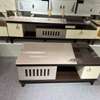 Table tv +table basse moderne bois et verre beige marron thumb 1