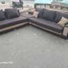 Canapé d'angle marron foncé 6 Places tissu durable thumb 0