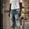 Pantalon homme droit motif graphique gris beige thumb 1