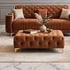 Canapé d'angle beige clair 5-6 places avec pouf rouge thumb 1