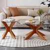 Table basse duo en verre modernes support en bois thumb 4