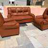 Canapé 3 places + 2 fauteuils cuir synthétique marron thumb 1