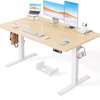 Bureau assis-debout réglable bois clair métal blanc thumb 2