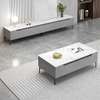 Table basse moderne blanche effet marbre avec tiroirs thumb 0