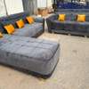 Canapé 9 places gris anthracite coussins jaunes thumb 0