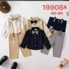 Ensemble garçon beige chemise carreaux bretelles nœud thumb 0