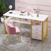 Table  GM en bois marbré pied en fer avec tiroir thumb 0