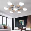 Plafonnier LED 7 lampes métal noir bois clair salon thumb 2