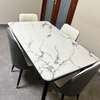 Ensemble table marbre + 6 chaises simili cuir noir thumb 1