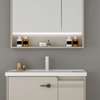 Meuble salle de bain suspendu LED beige/gris moderne thumb 1