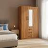 Armoire 2 portes miroir bois noyer 3 tiroirs compacte thumb 0