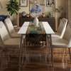 Ensemble table marbre 4 chaises cuir crème moderne thumb 2