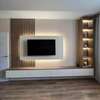Meuble TV design moderne blanc bois LED intégré thumb 1