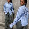 Chemise bleue cintrée laçage dos manches longues thumb 0
