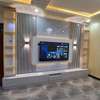 Meuble TV design moderne blanc bois LED intégré thumb 0