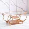 Table basse ovale verre trempé métal doré 2 niveaux thumb 1